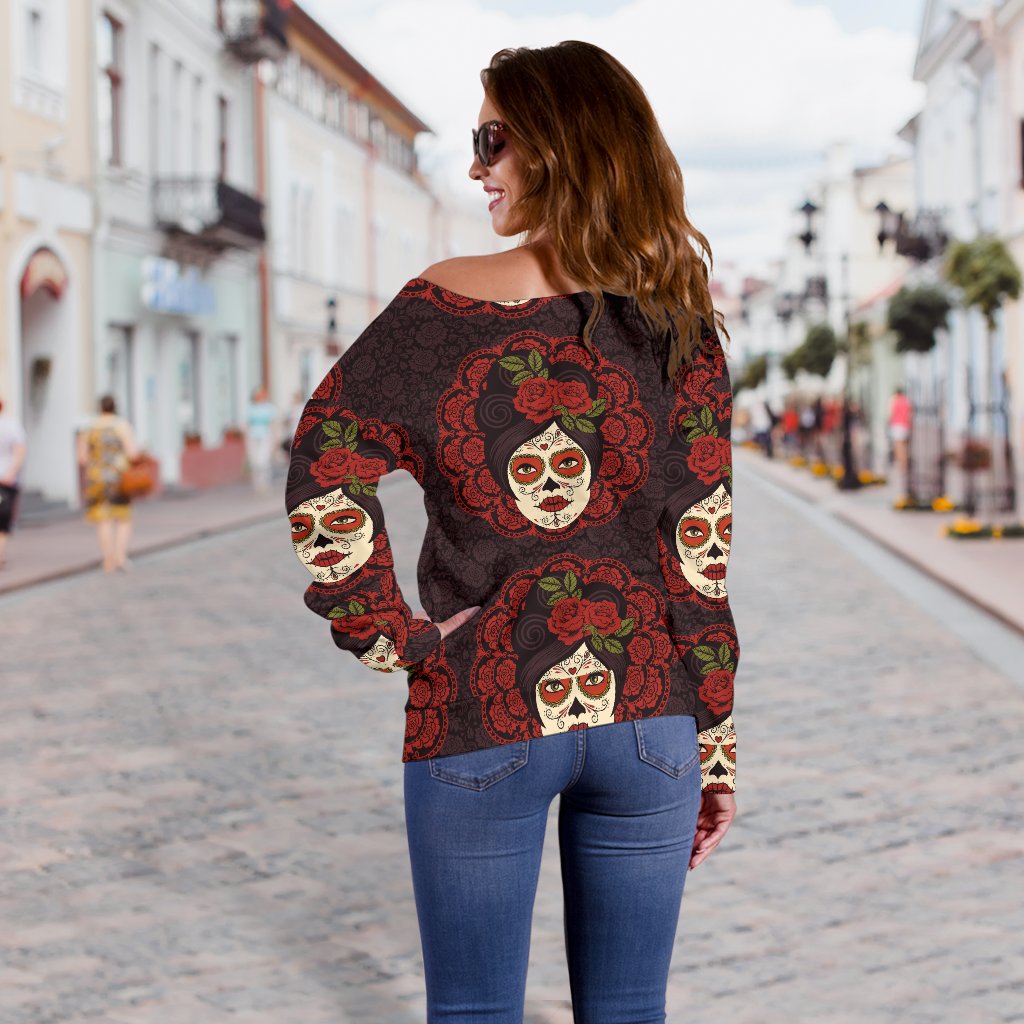 Day of the Dead Mexican Girl Off Shoulder Sweatshirt