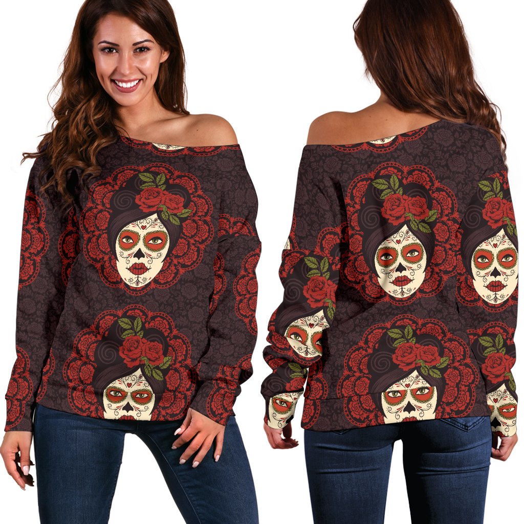Day of the Dead Mexican Girl Off Shoulder Sweatshirt