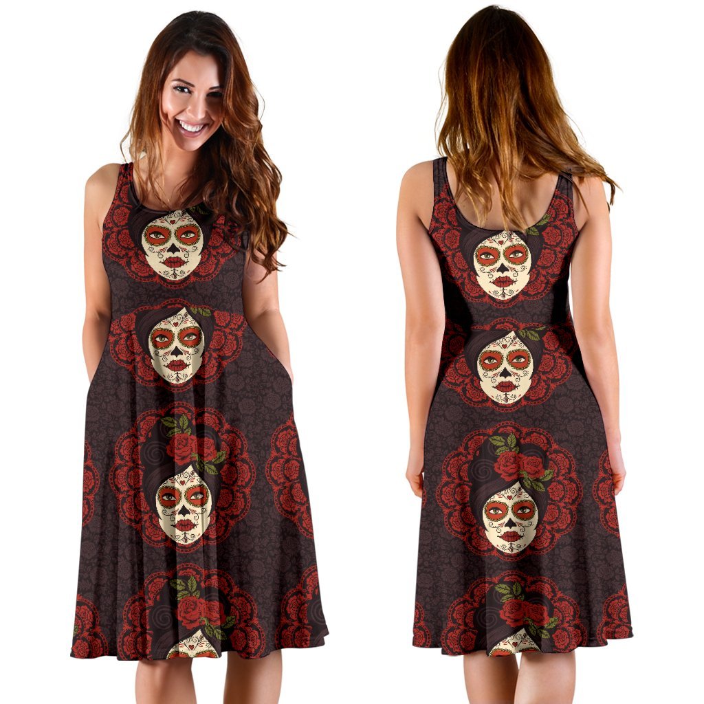 Day Of The Dead Mexican Girl Sleeveless Dress