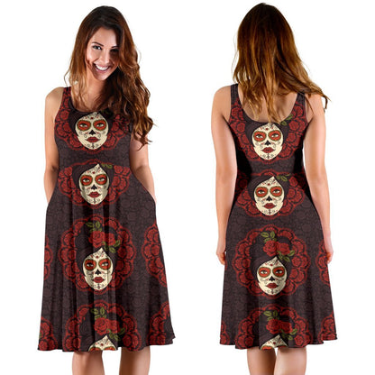 Day Of The Dead Mexican Girl Sleeveless Dress