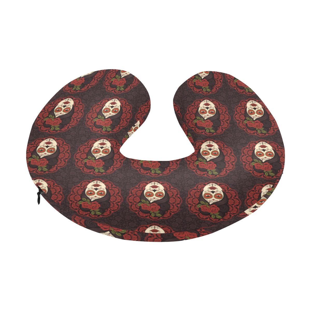 Day of the Dead Mexican Girl U-Shaped Travel Neck Pillow-JTAMIGO.COM