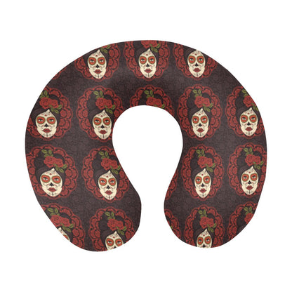 Day of the Dead Mexican Girl U-Shaped Travel Neck Pillow-JTAMIGO.COM