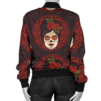 Day of The Dead Mexican Girl Women Casual Bomber Jacket