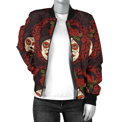 Day of The Dead Mexican Girl Women Casual Bomber Jacket