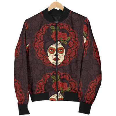 Day of The Dead Mexican Girl Women Casual Bomber Jacket