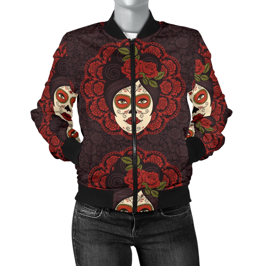 Day of The Dead Mexican Girl Women Casual Bomber Jacket