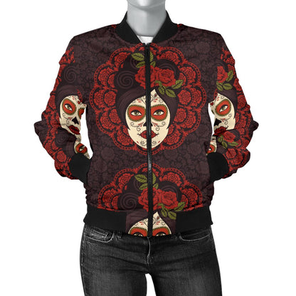 Day of The Dead Mexican Girl Women Casual Bomber Jacket