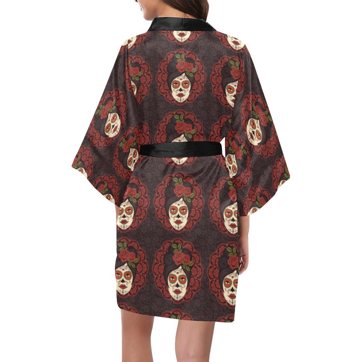 Day of the Dead Mexican Girl Women Short Kimono Robe