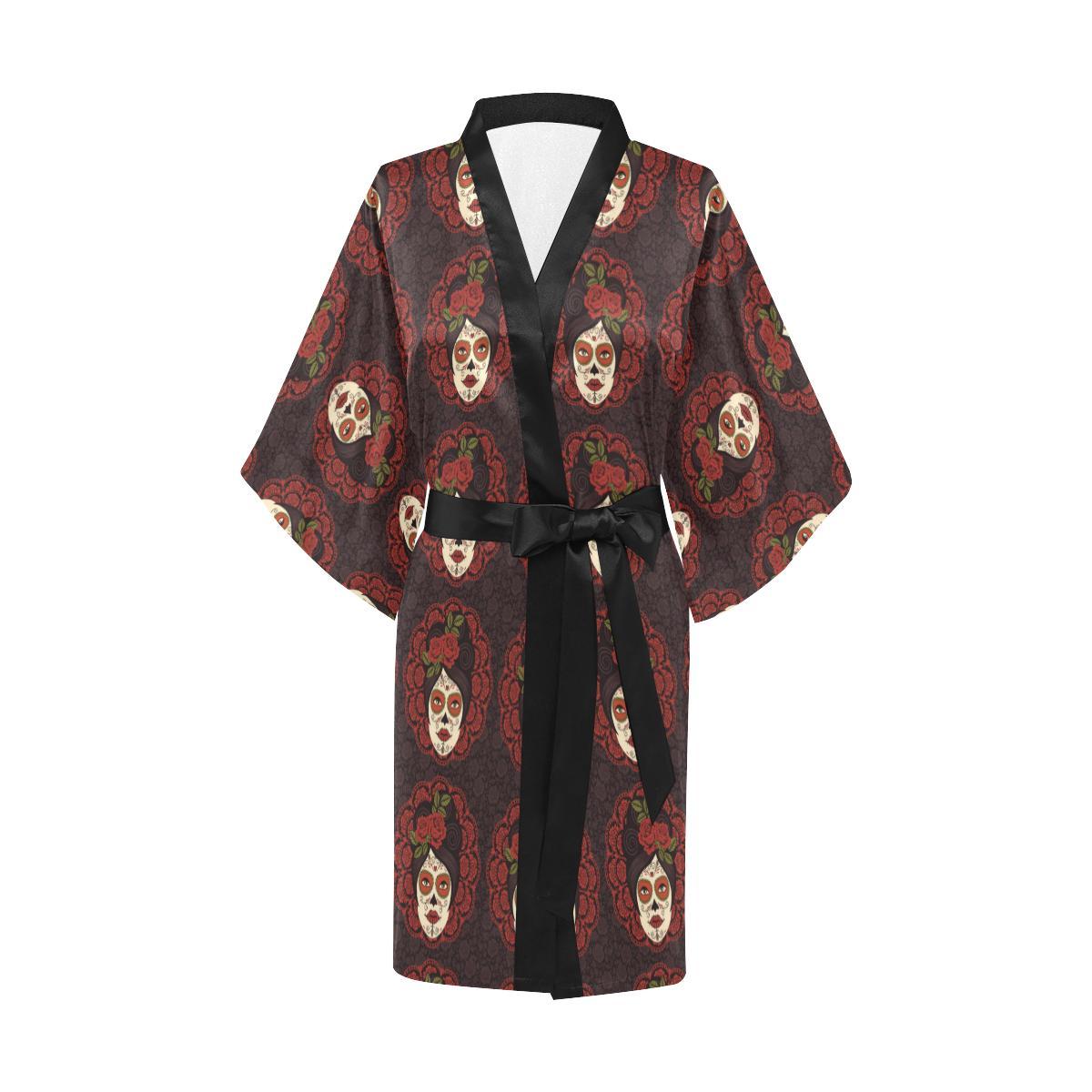 Day of the Dead Mexican Girl Women Short Kimono Robe