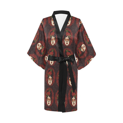 Day of the Dead Mexican Girl Women Short Kimono Robe