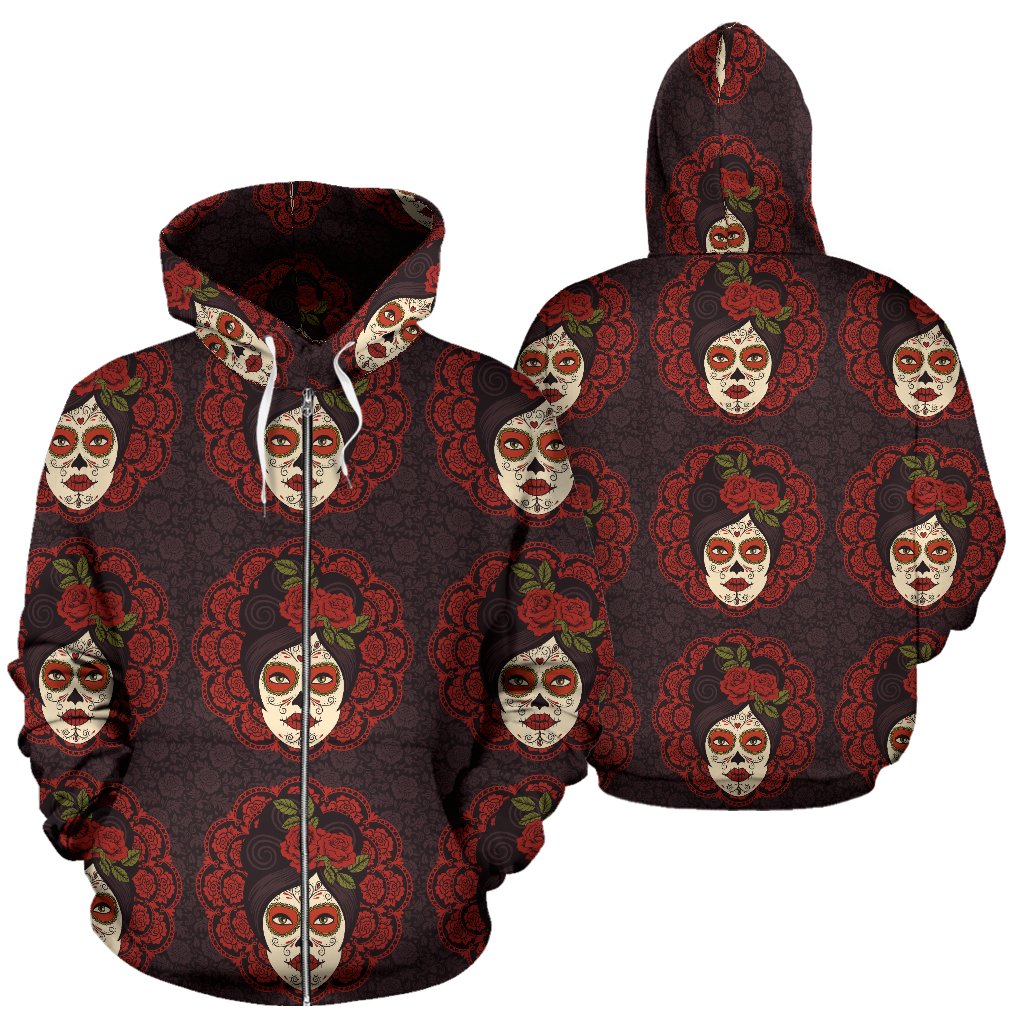 Day of the Dead Mexican Girl Zip Up Hoodie
