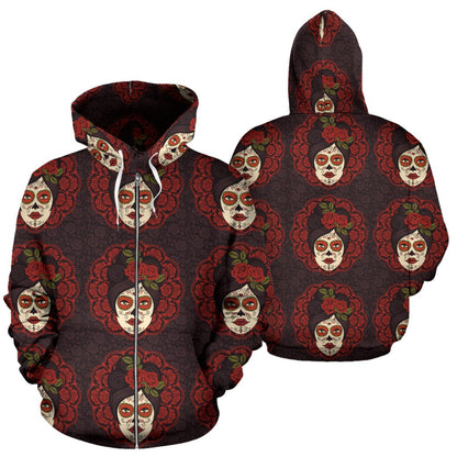 Day of the Dead Mexican Girl Zip Up Hoodie