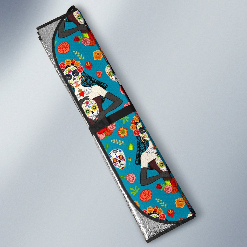 Day of the Dead Old School Girl Design Car Sun Shade For Windshield