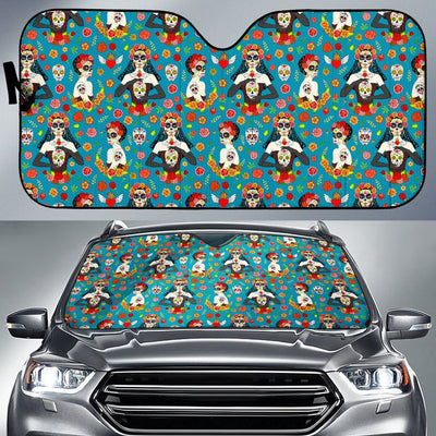 Day of the Dead Old School Girl Design Car Sun Shade For Windshield