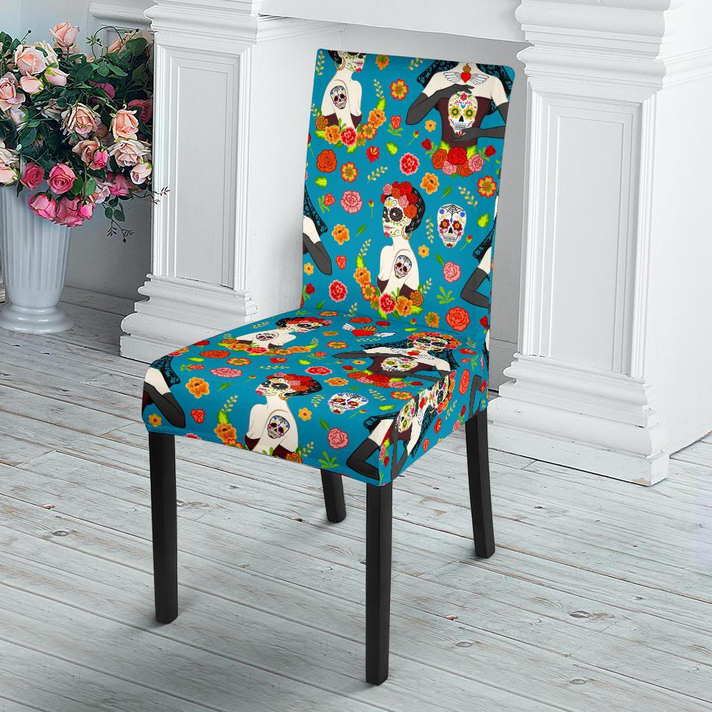 Day of the Dead Old School Girl Design Dinning Chair Slipper-JTAMIGO.COM