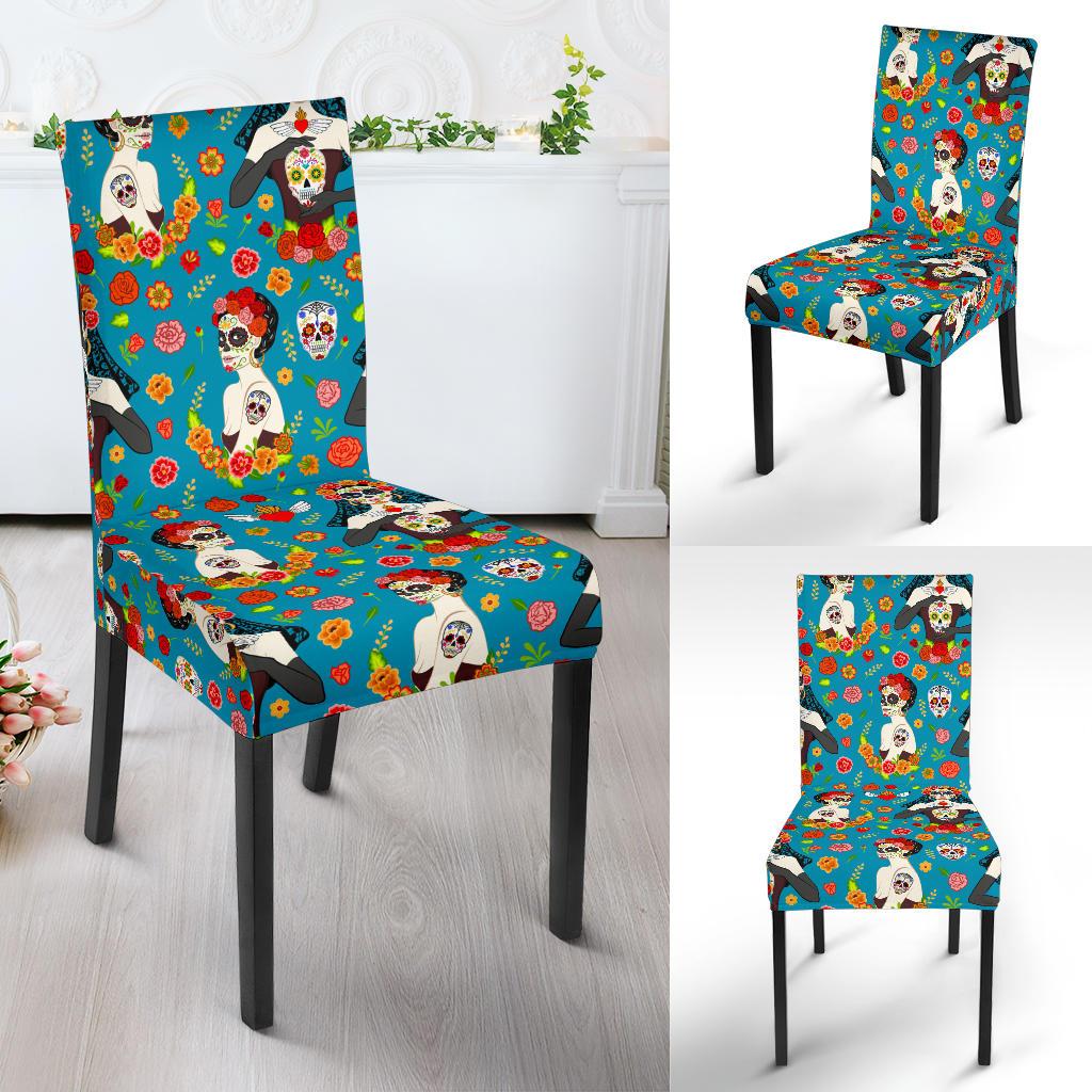 Day of the Dead Old School Girl Design Dinning Chair Slipper-JTAMIGO.COM