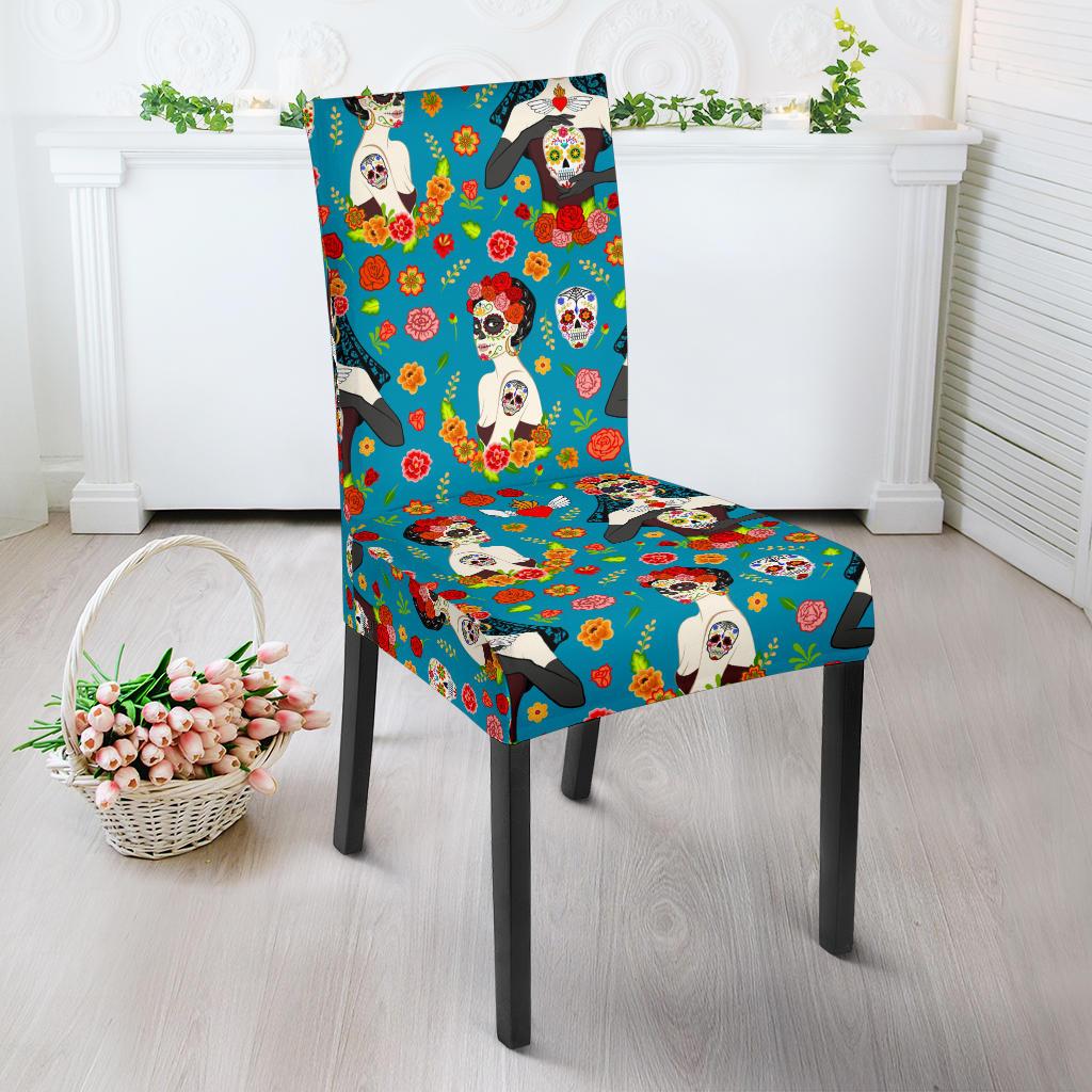 Day of the Dead Old School Girl Design Dinning Chair Slipper-JTAMIGO.COM