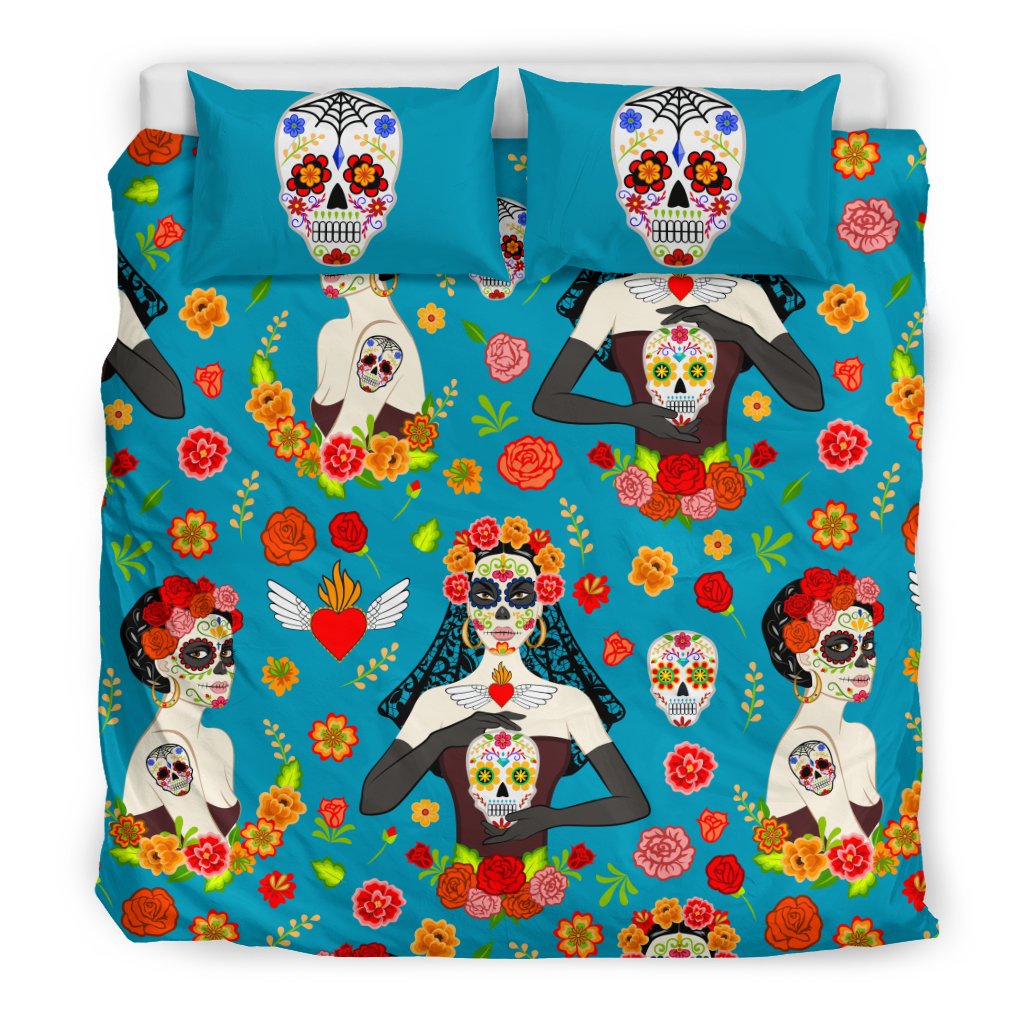 Day Of The Dead Old School Girl Design Duvet Cover Bedding Set