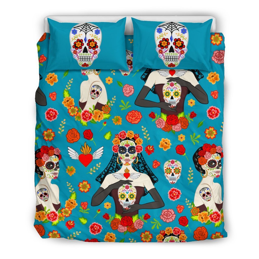 Day Of The Dead Old School Girl Design Duvet Cover Bedding Set