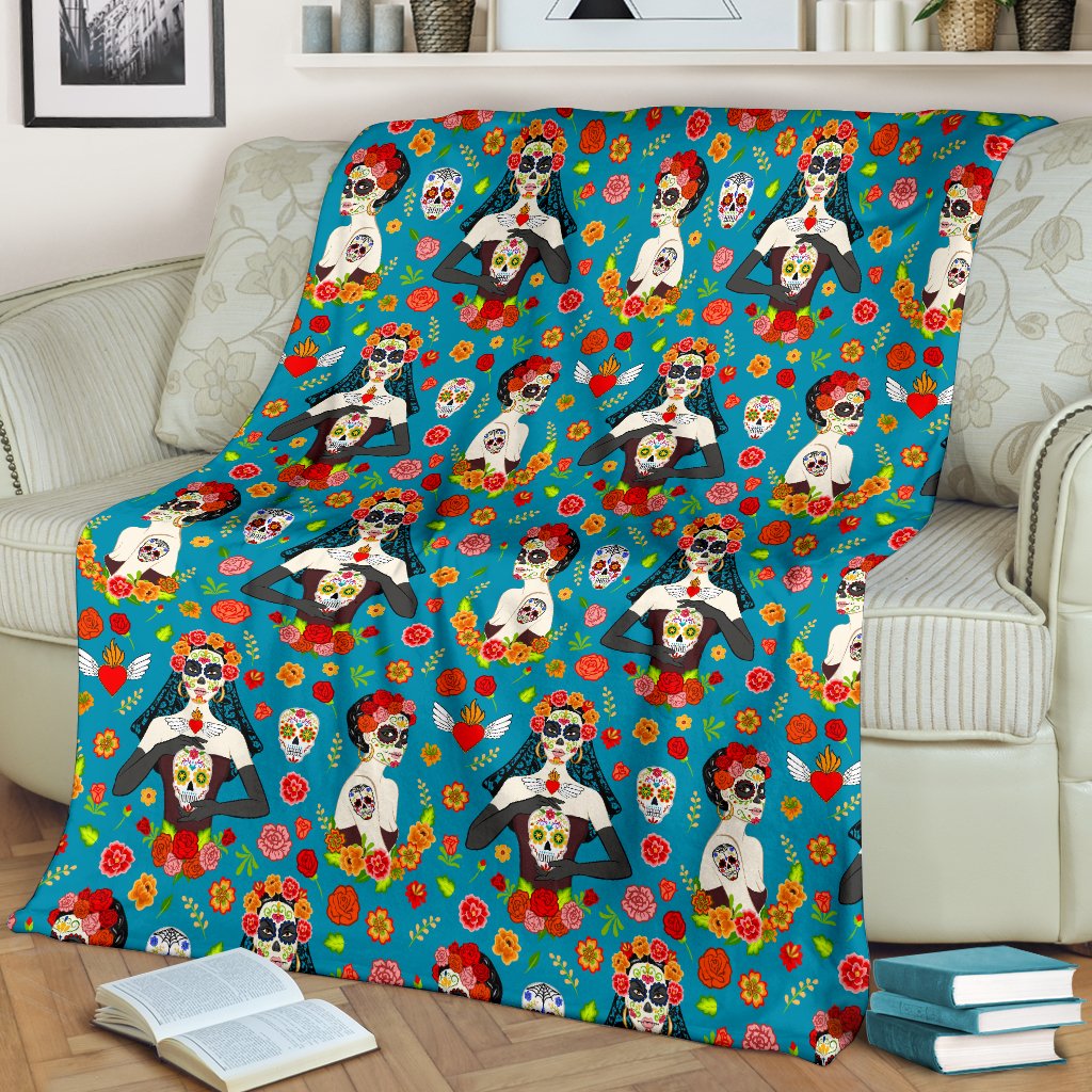 Day Of The Dead Old School Girl Design Fleece Blanket