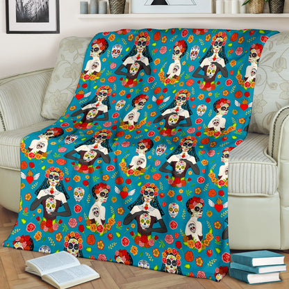 Day Of The Dead Old School Girl Design Fleece Blanket