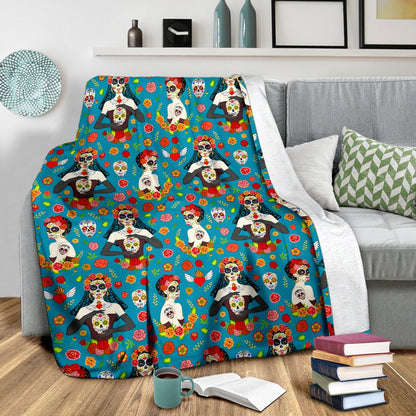 Day Of The Dead Old School Girl Design Fleece Blanket