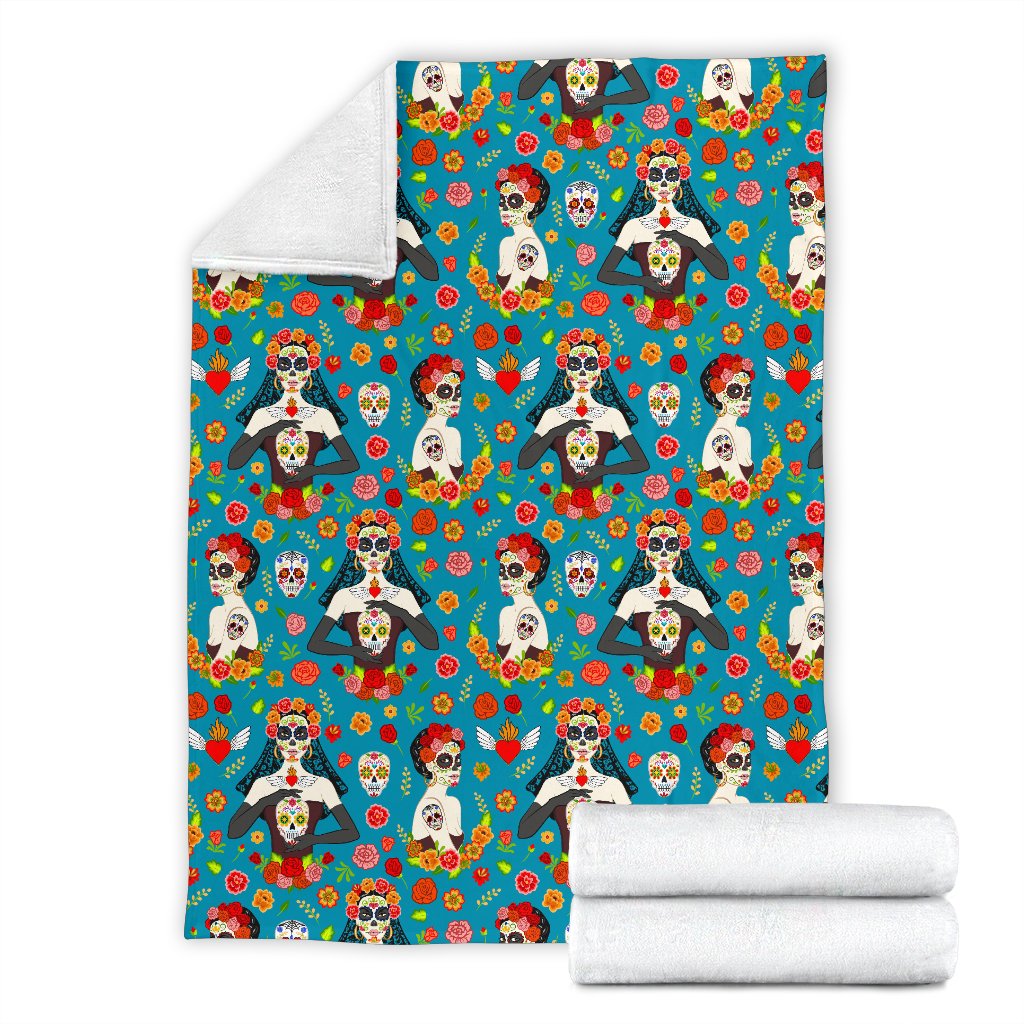 Day Of The Dead Old School Girl Design Fleece Blanket