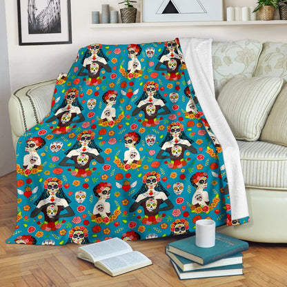 Day Of The Dead Old School Girl Design Fleece Blanket