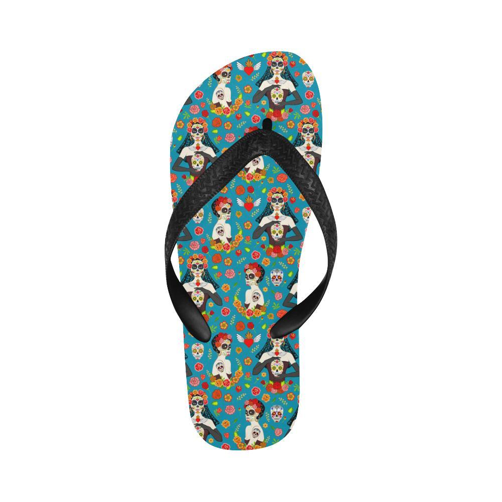 Day of the Dead Old School Girl Design Flip Flops-JTAMIGO.COM