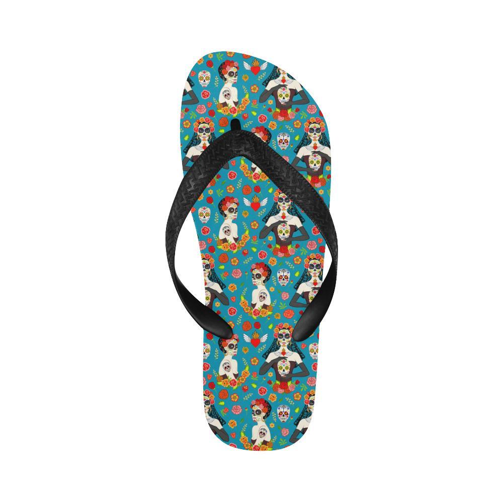 Day of the Dead Old School Girl Design Flip Flops-JTAMIGO.COM