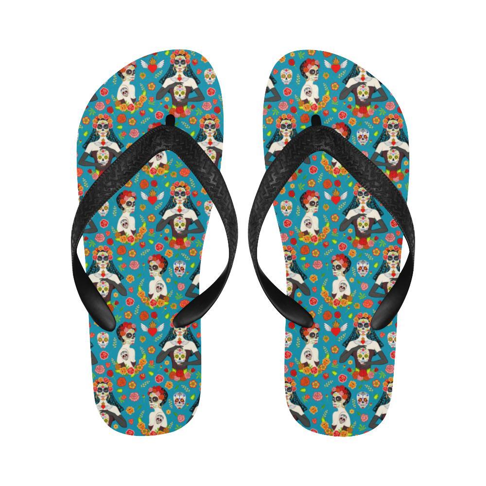 Day of the Dead Old School Girl Design Flip Flops-JTAMIGO.COM