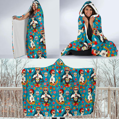 Day of the Dead Old School Girl Design Hooded Blanket-JTAMIGO.COM