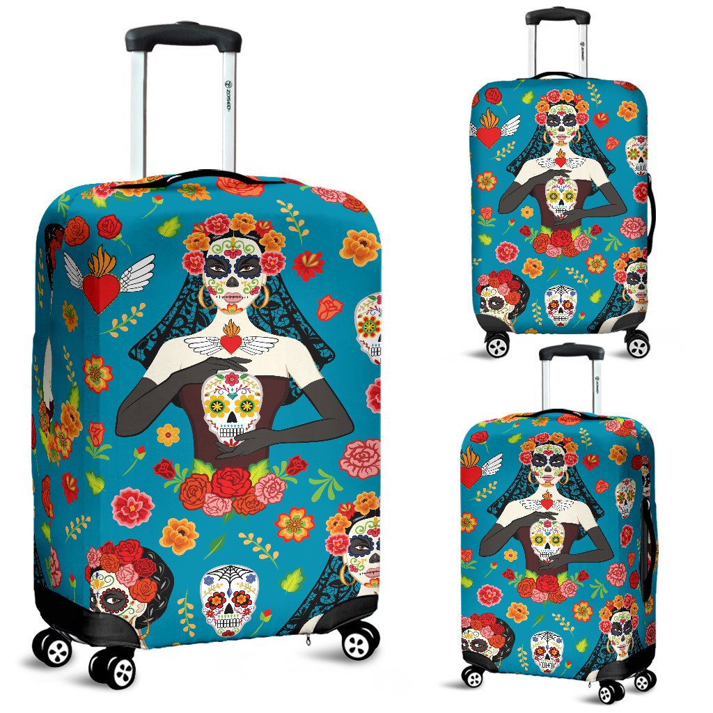 Day Of The Dead Old School Girl Design Luggage Cover Protector