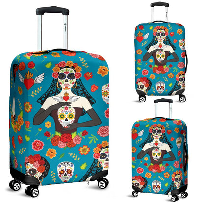 Day Of The Dead Old School Girl Design Luggage Cover Protector
