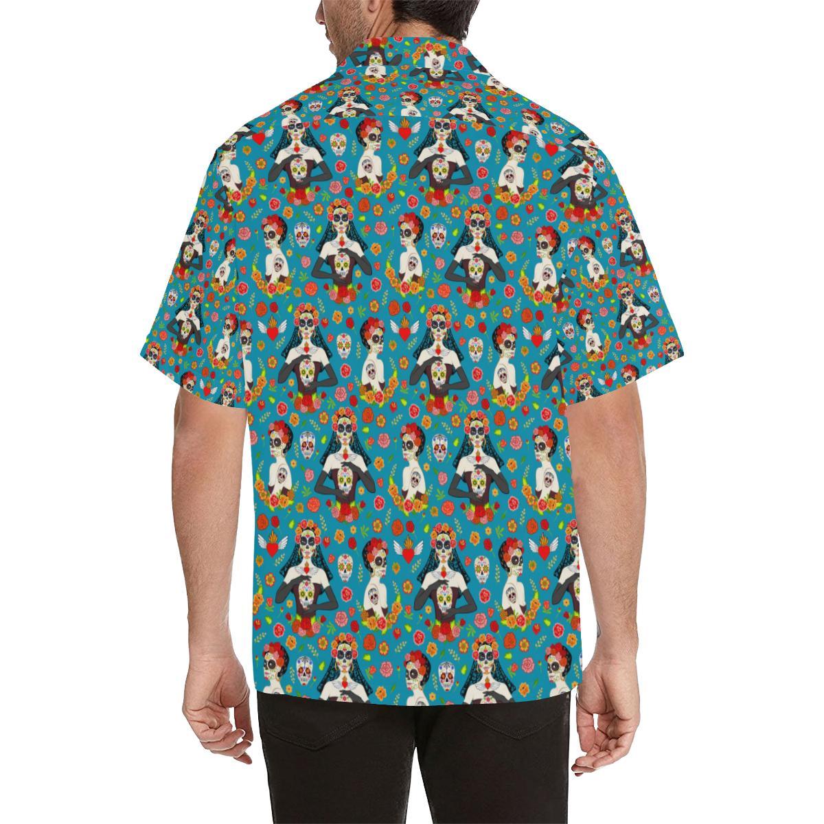 Day of the Dead Old School Girl Design Men Aloha Hawaiian Shirt