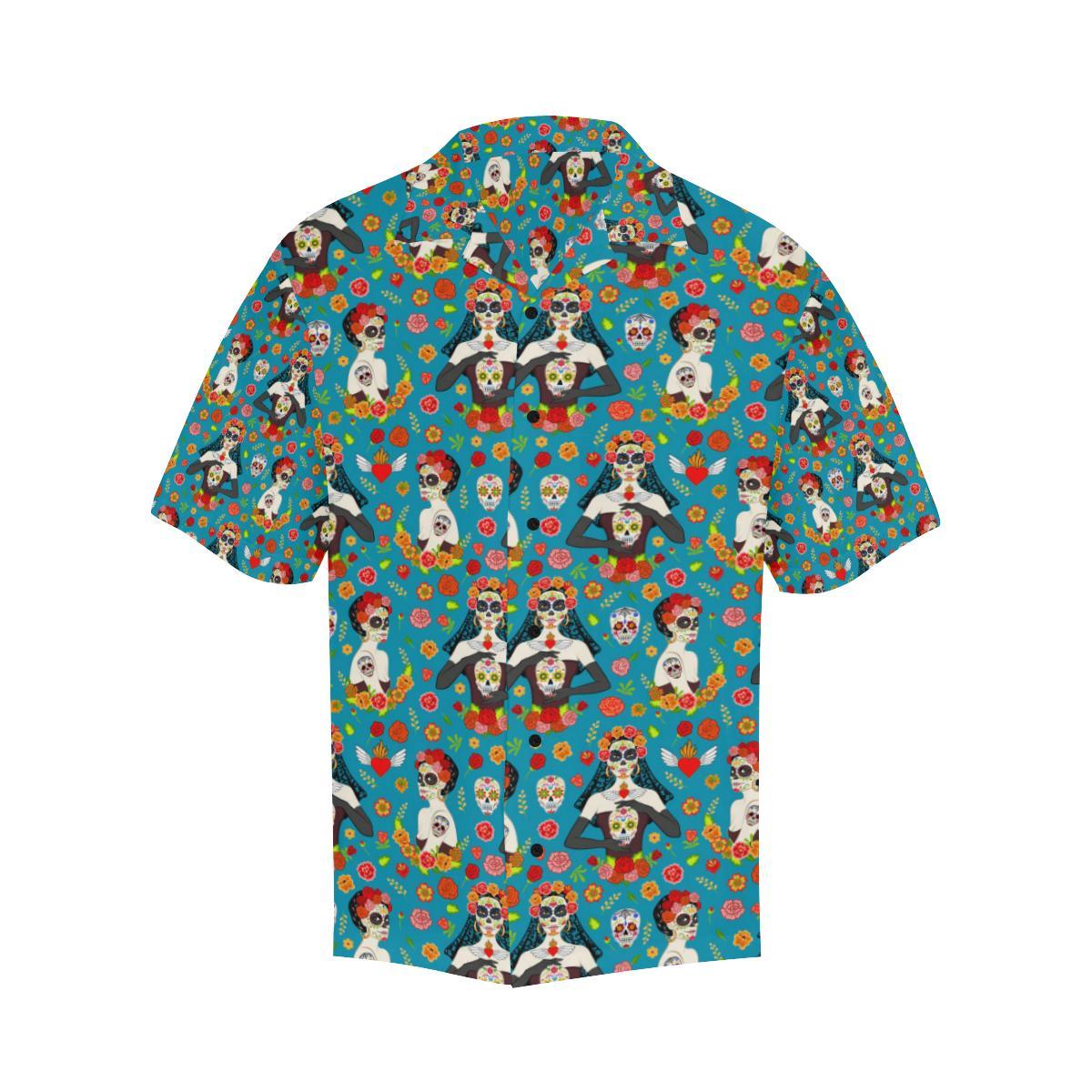 Day of the Dead Old School Girl Design Men Aloha Hawaiian Shirt