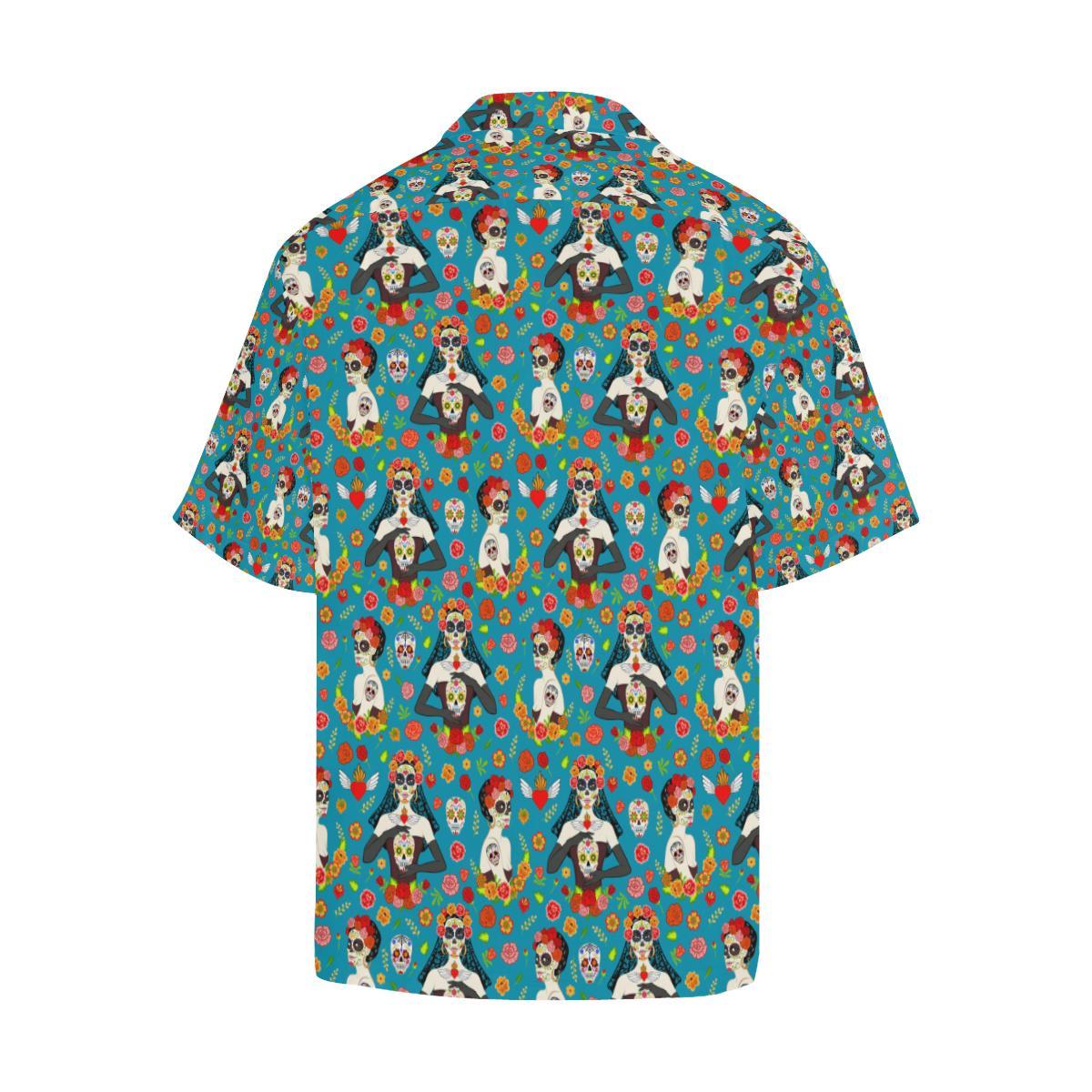 Day of the Dead Old School Girl Design Men Aloha Hawaiian Shirt