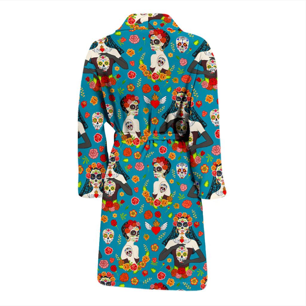 Day of the Dead Old School Girl Design Men Bath Robe-JTAMIGO.COM