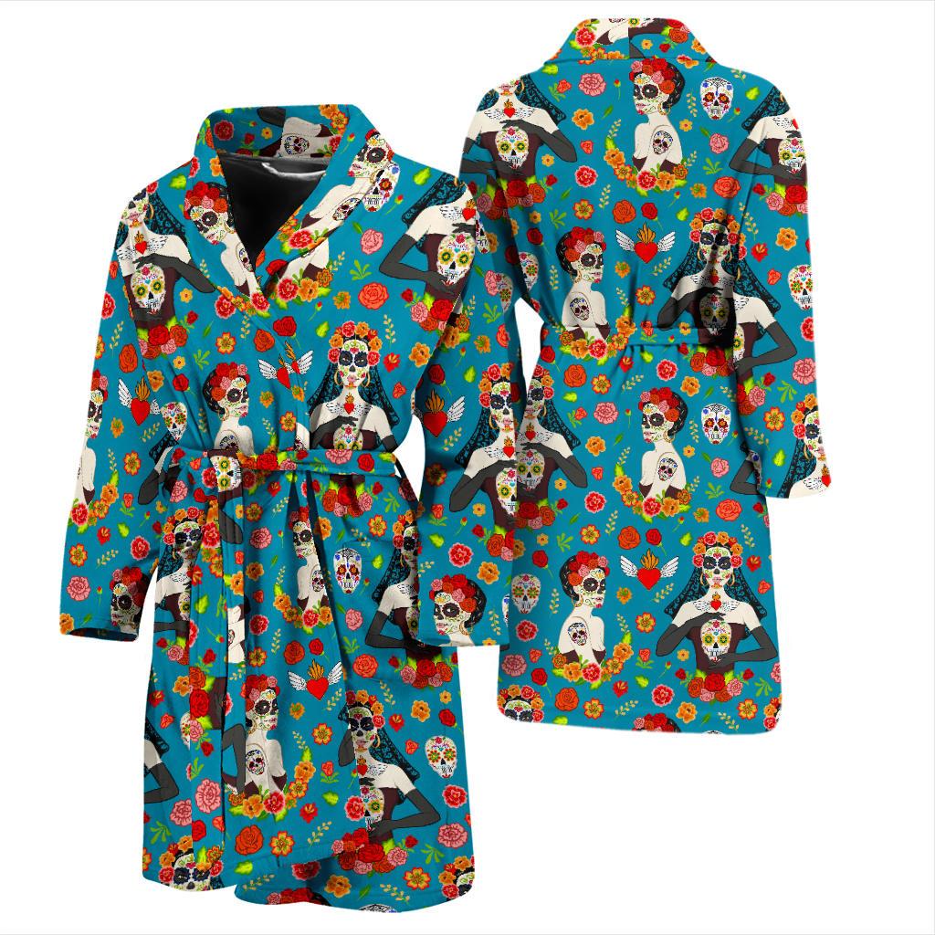 Day of the Dead Old School Girl Design Men Bath Robe-JTAMIGO.COM