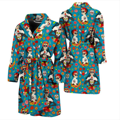 Day of the Dead Old School Girl Design Men Bath Robe-JTAMIGO.COM