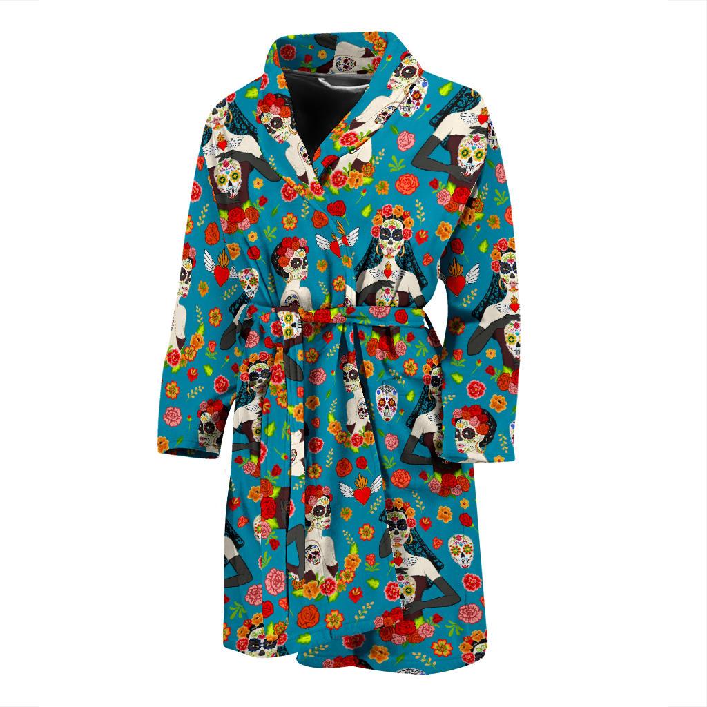 Day of the Dead Old School Girl Design Men Bath Robe-JTAMIGO.COM