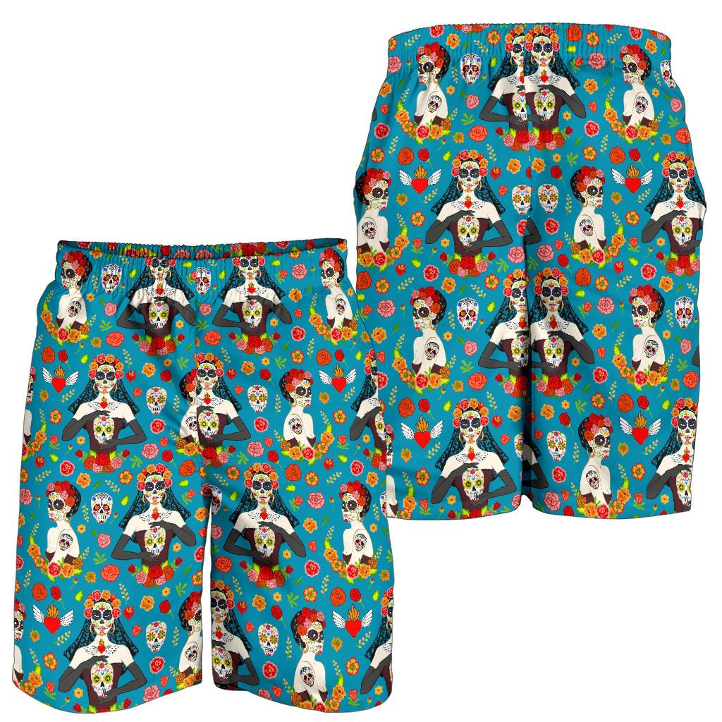 Day of the Dead Old School Girl Design Mens Shorts-JTAMIGO.COM