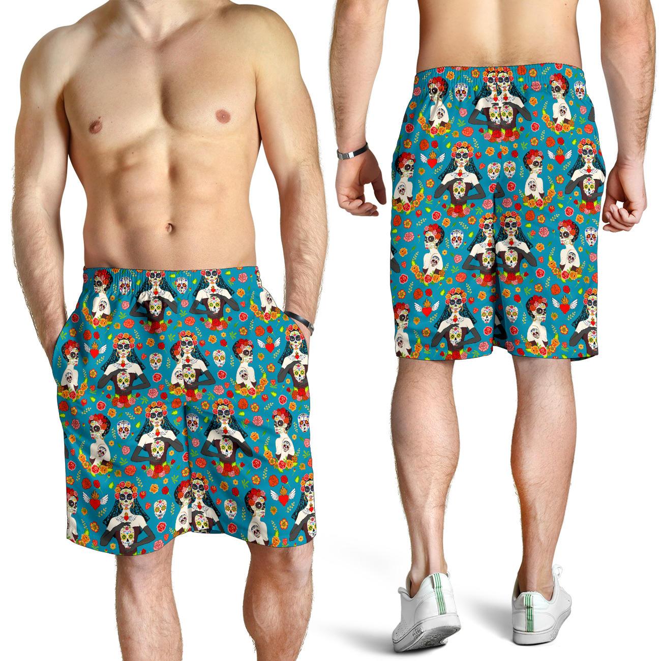 Day of the Dead Old School Girl Design Mens Shorts-JTAMIGO.COM