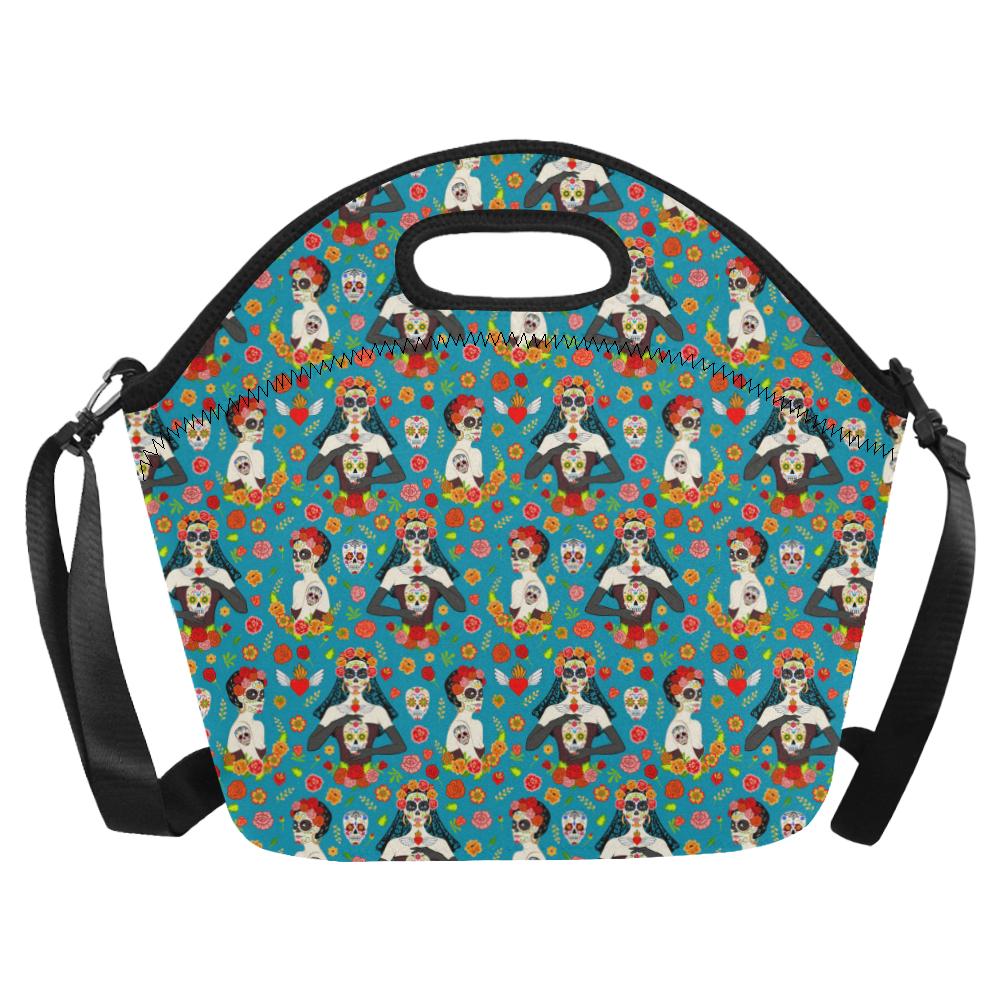 Day of the Dead Old School Girl Design Neoprene Lunch Bag (Model 1669)(Large)-JTAMIGO.COM