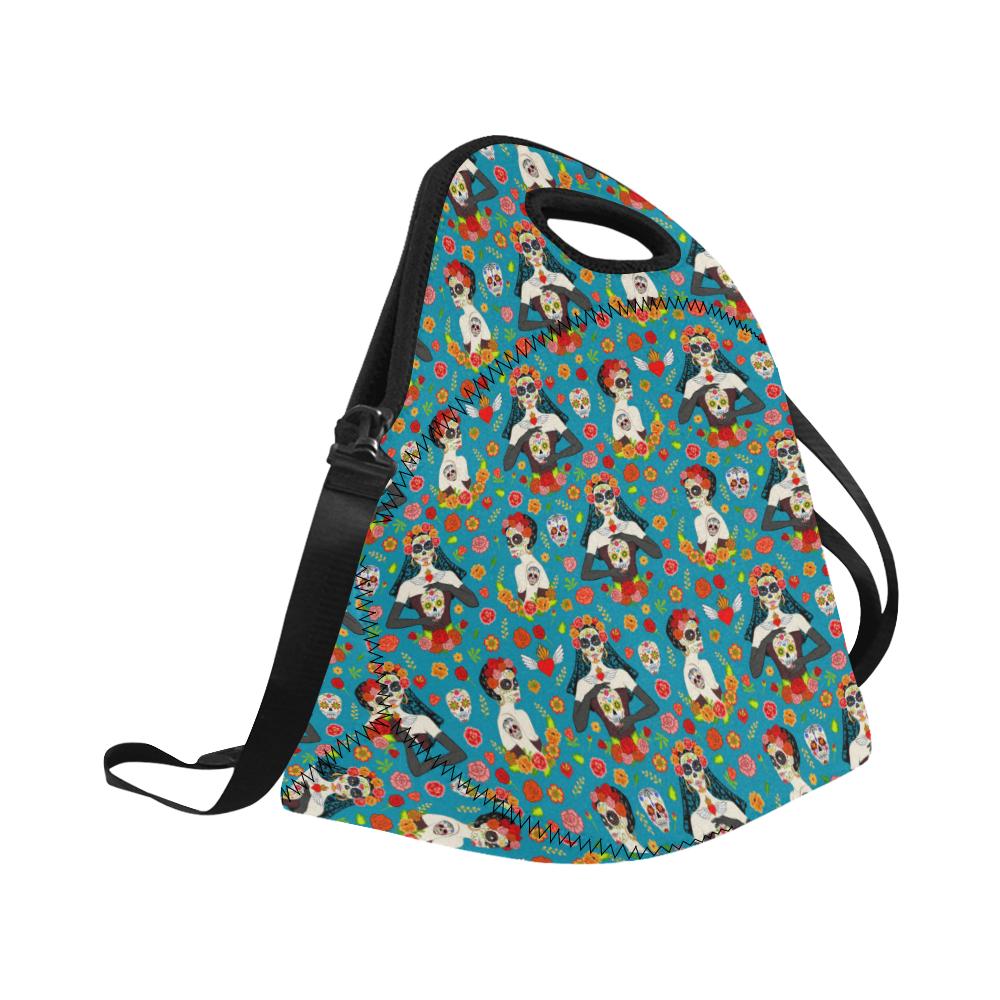 Day of the Dead Old School Girl Design Neoprene Lunch Bag (Model 1669)(Large)-JTAMIGO.COM
