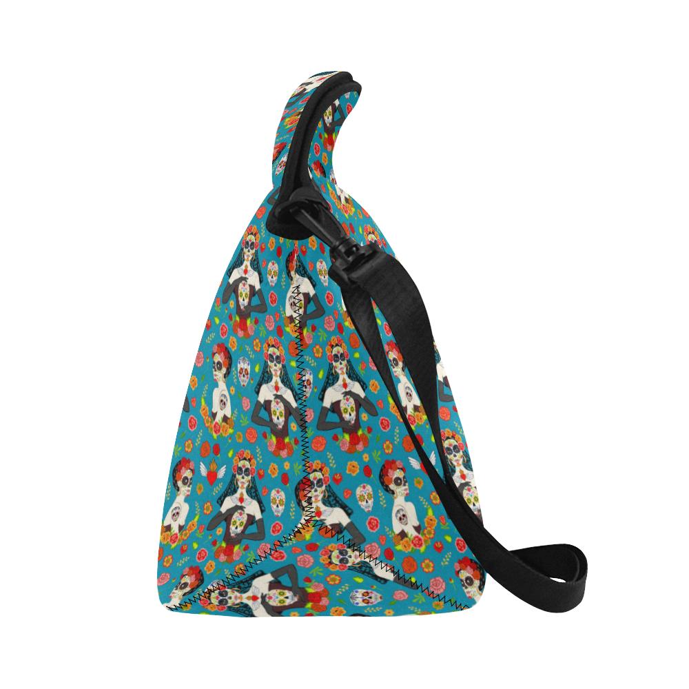 Day of the Dead Old School Girl Design Neoprene Lunch Bag (Model 1669)(Large)-JTAMIGO.COM