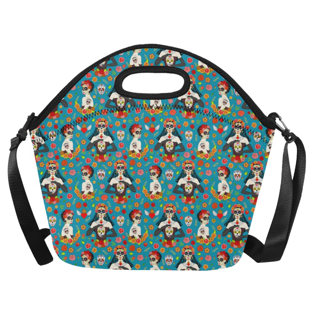 Day of the Dead Old School Girl Design Neoprene Lunch Bag (Model 1669)(Large)-JTAMIGO.COM