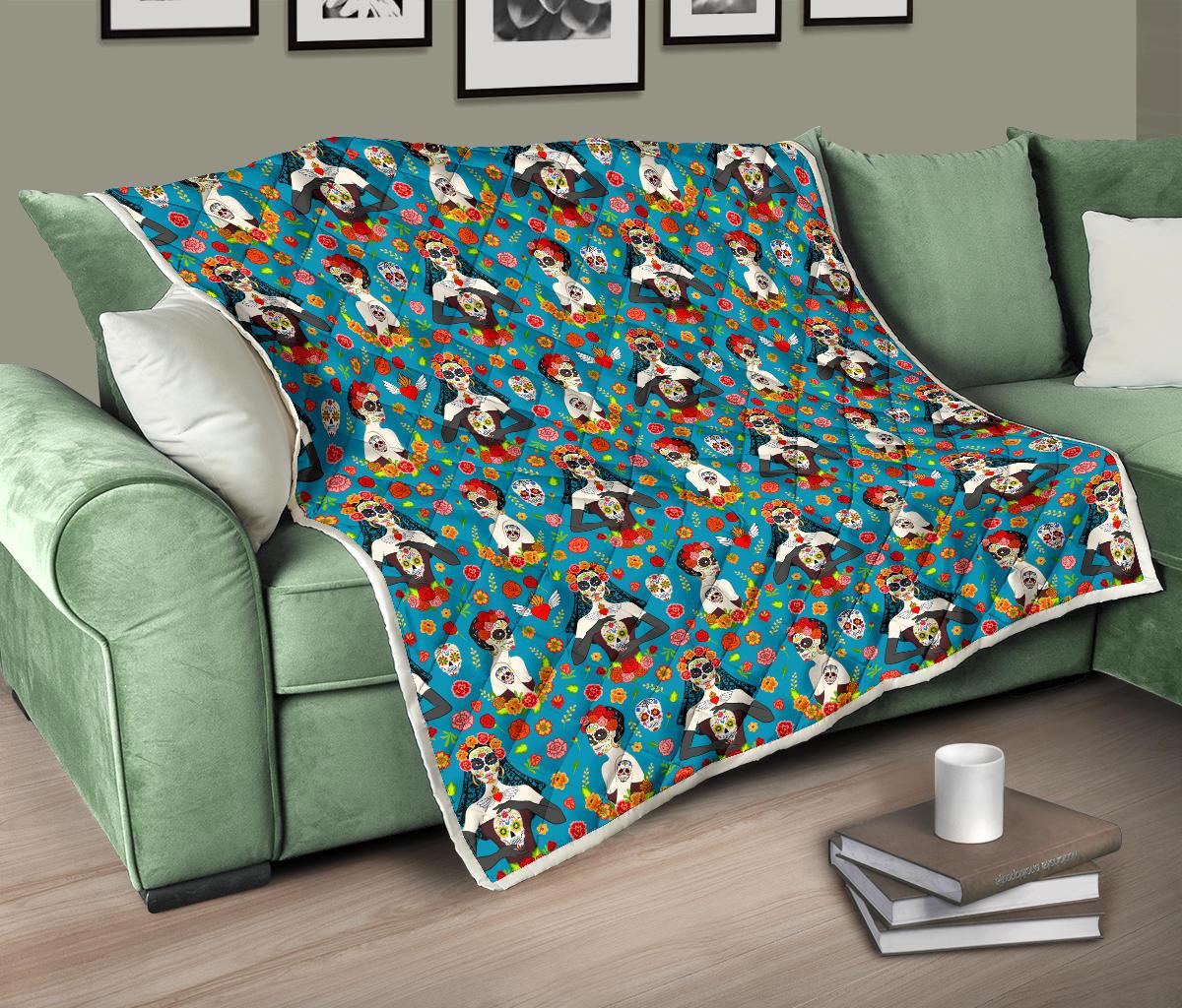 Day of the Dead Old School Girl Design Premium Quilt-JTAMIGO.COM
