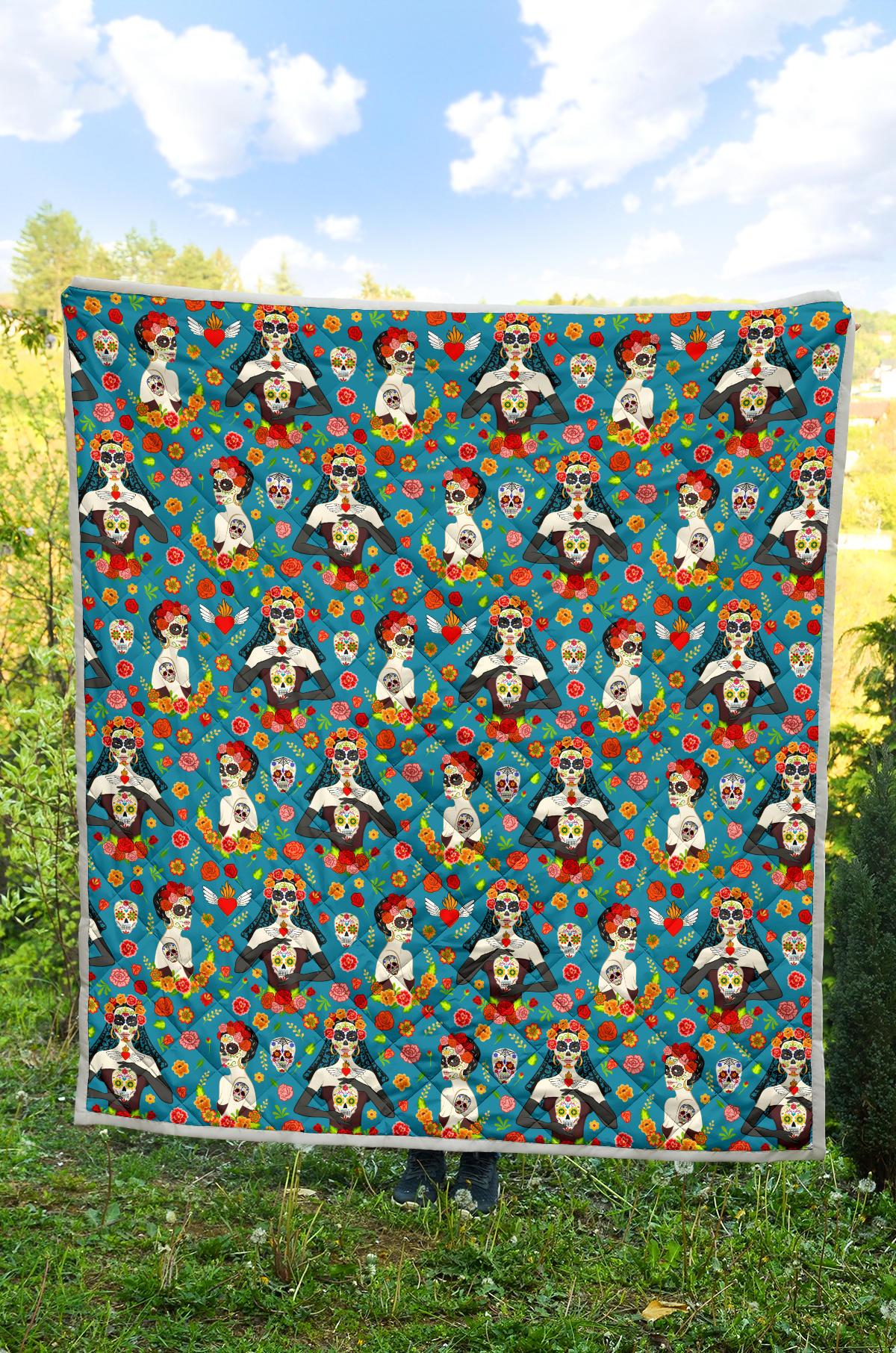 Day of the Dead Old School Girl Design Premium Quilt-JTAMIGO.COM