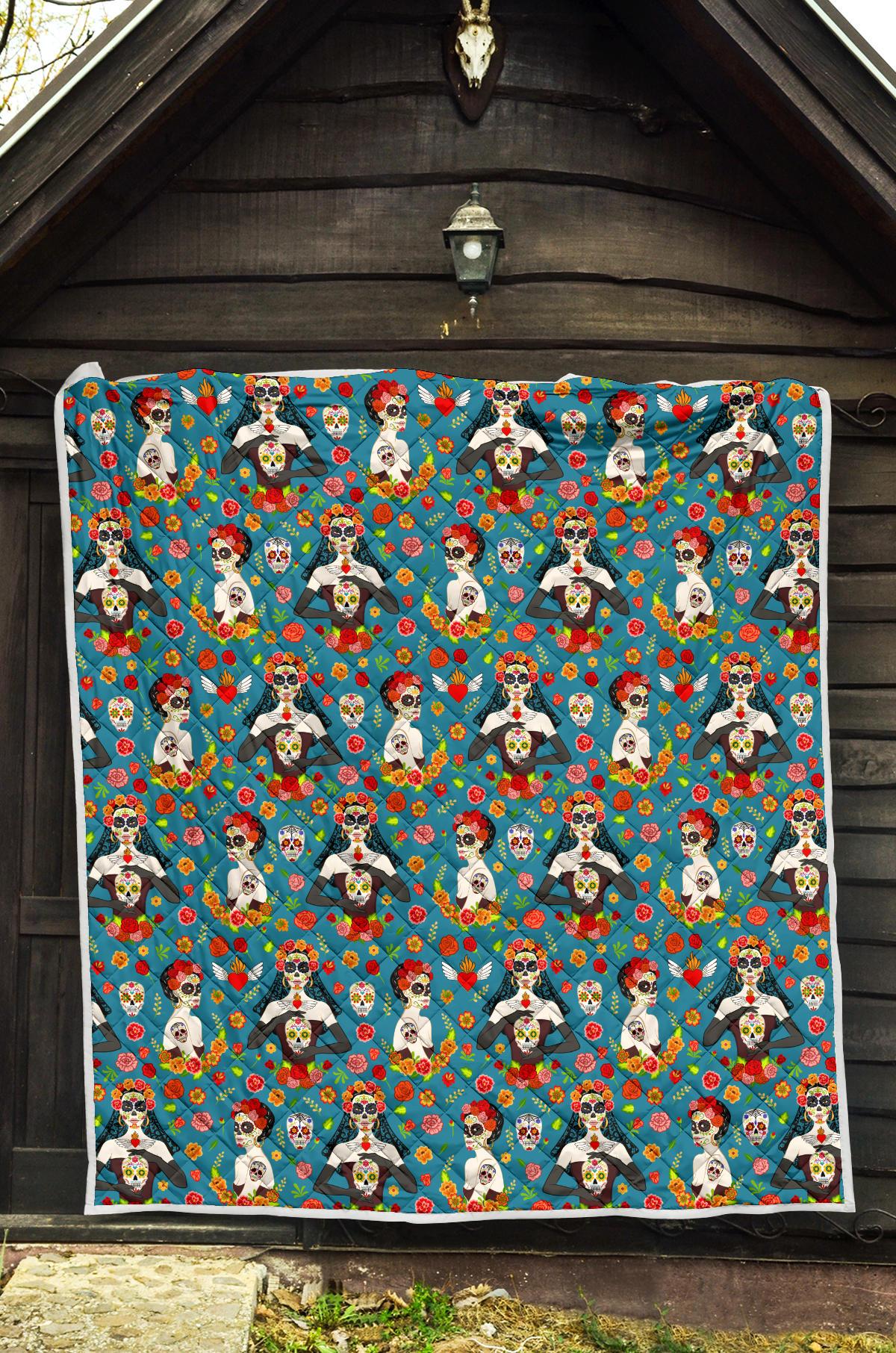 Day of the Dead Old School Girl Design Premium Quilt-JTAMIGO.COM